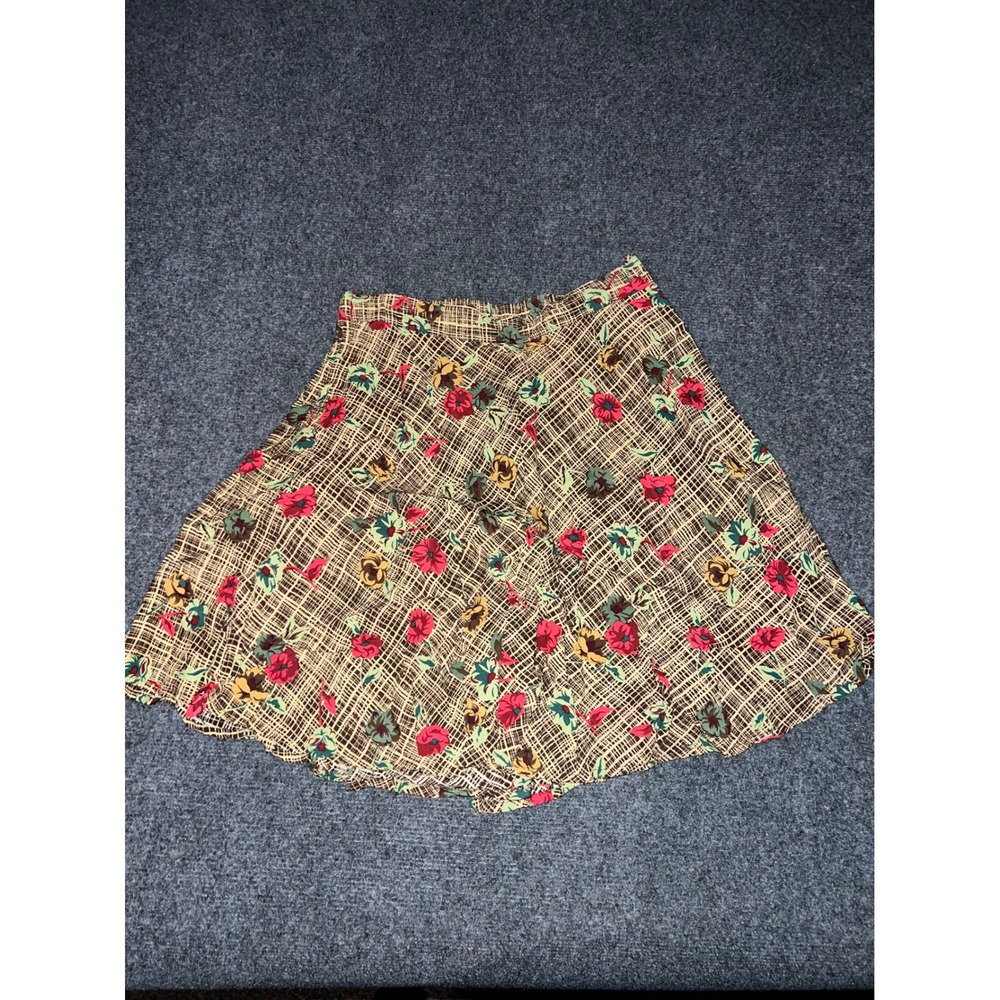 Basic Editions Womens Floral Rayon Skirt Brown Red Pattern Size M